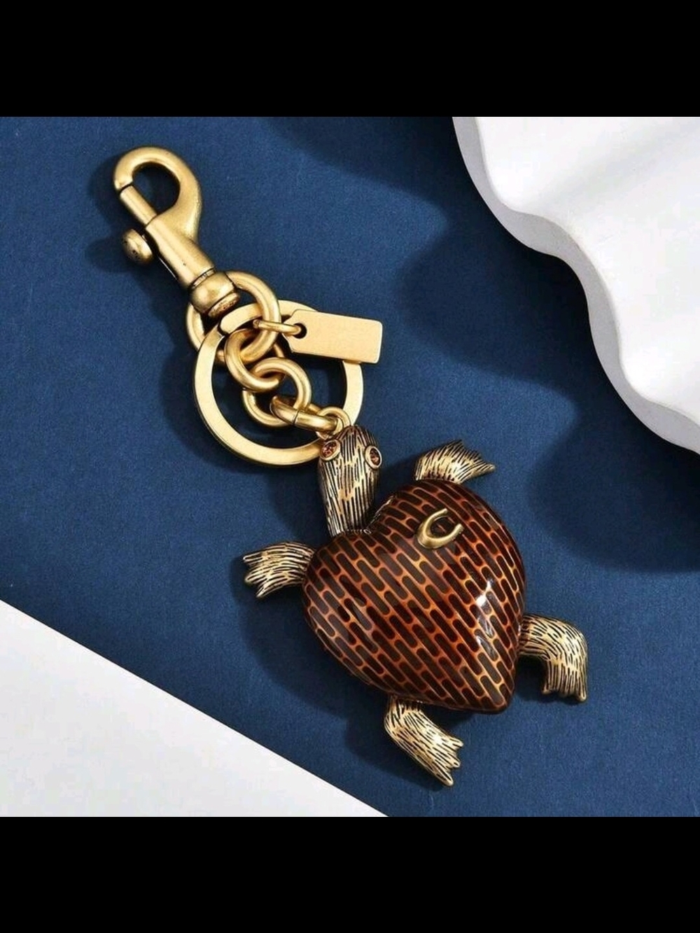 Gold-Tone Turtle Key & Card Holder Charm in Brown Enamel